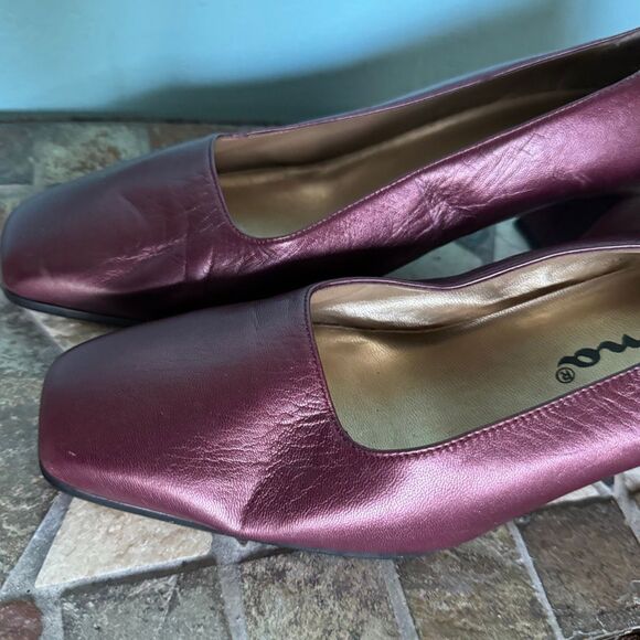 Nina Vintage Ruby Red Leather Block Heel Pumps 8.5 - Picture 4 of 7